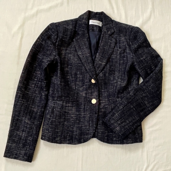 Calvin Klein Jackets & Blazers - CALVIN KLEIN Boucle Tweed Blazer Blue Silver Size 2